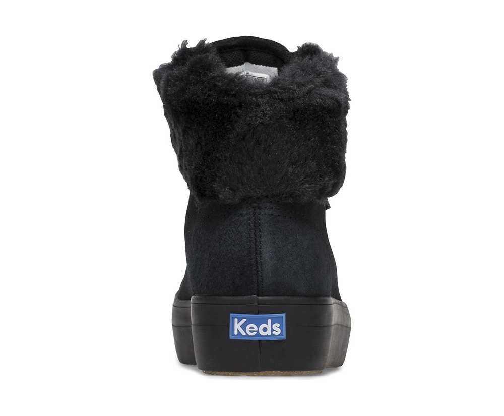 Keds Womens Sneakers Black - Rise Hi Suede Faux Fur - 346KEVSFX